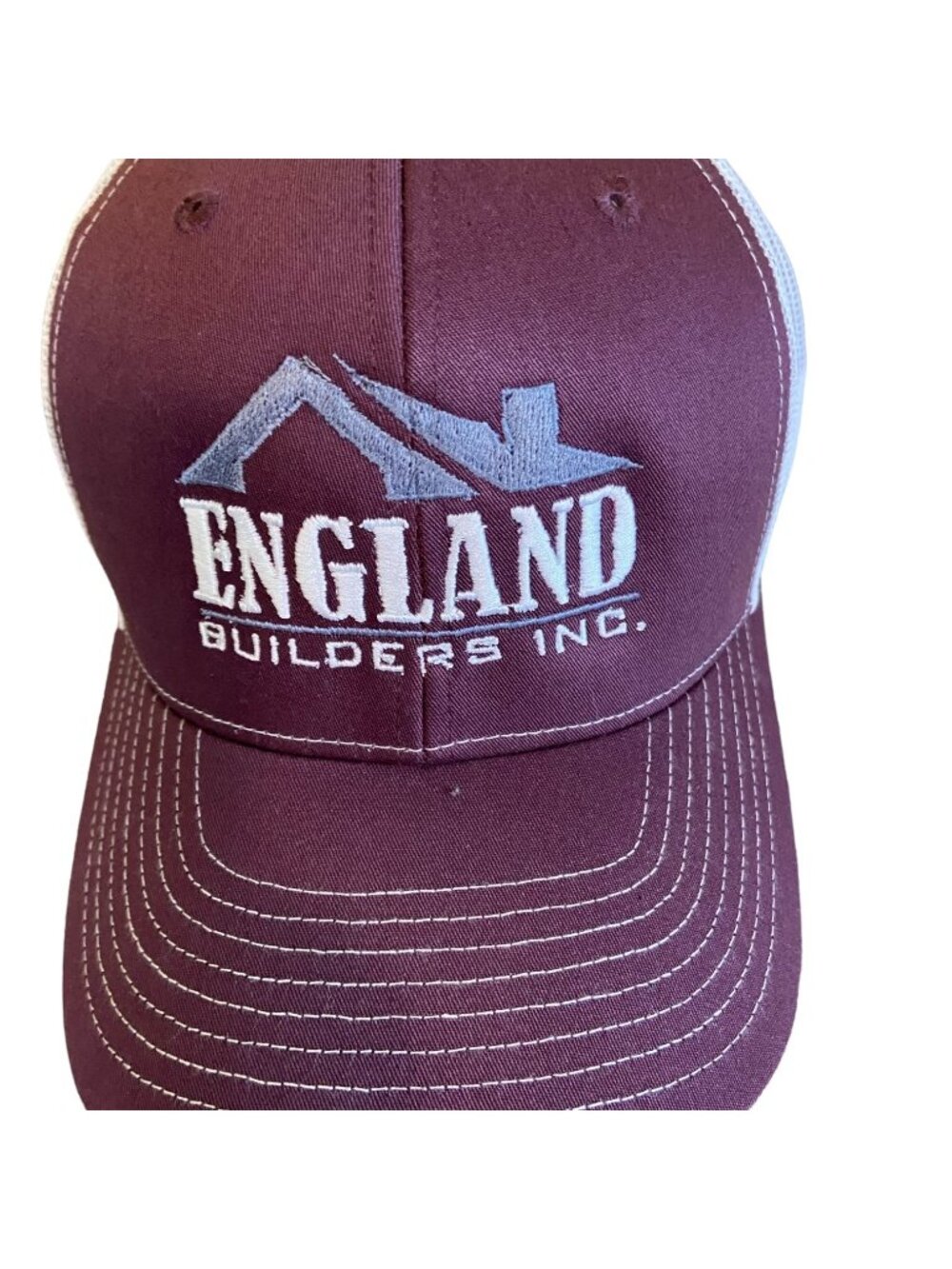 England Builders Trucker Hat Burgundy White Mesh Snapback Vented Adjustable